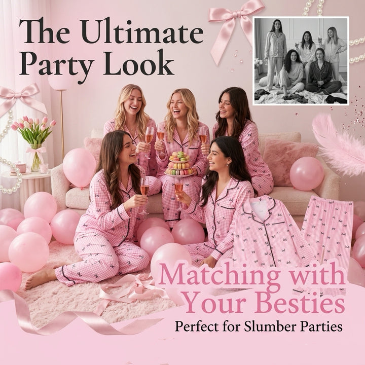 Women’s Pink Gingham Bow Long Sleeve Pajama Set