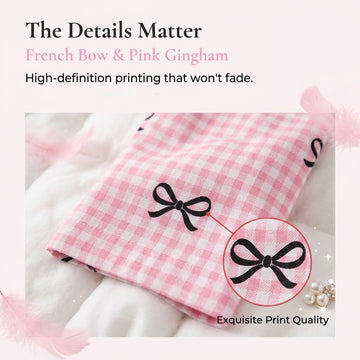 Women’s Pink Gingham Bow Long Sleeve Pajama Set