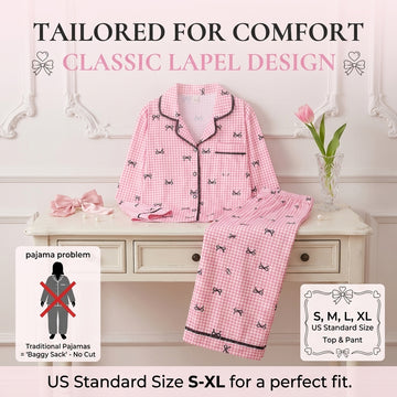 Women’s Pink Gingham Bow Long Sleeve Pajama Set
